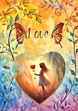 ACEO Girl In Heart - Artist Trading Card, Miniature Print 2.5x3.5 Whimsical