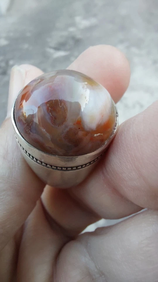 Natural GRANDE Marrón Sulimani Yemení Aqeeq Anillo de Plata Hecho a Mano Sufi Hombres Anillo Foto 2 de 4