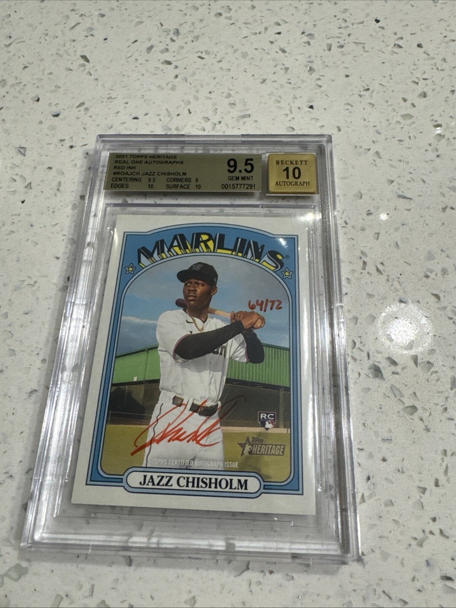 2021 Topps Heritage Jazz Chisholm Red Ink Auto RC real One Bgs 9.5 Gem Mint /72 2021 Topps Heritage Jazz Chisholm Red Ink Auto RC real One Bgs 9.5 Gem Mint /72