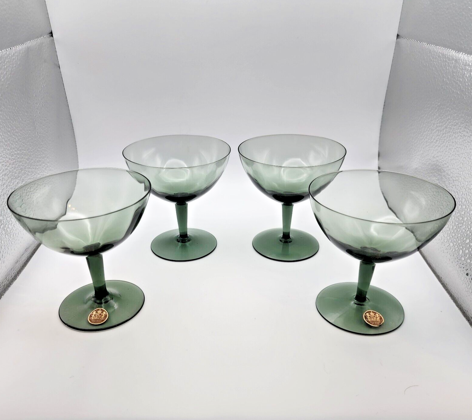 Smokey Gray Blue Belgian Champagne Coupe Glasses Set of 4 Tall Sherbet