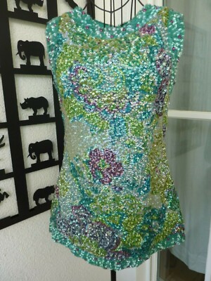 E. KAZAZIAN PARIS, DESIGNER TUNIKA, GR. 36, 38, PAILLETTEN, SOMMERLICH, 70GER