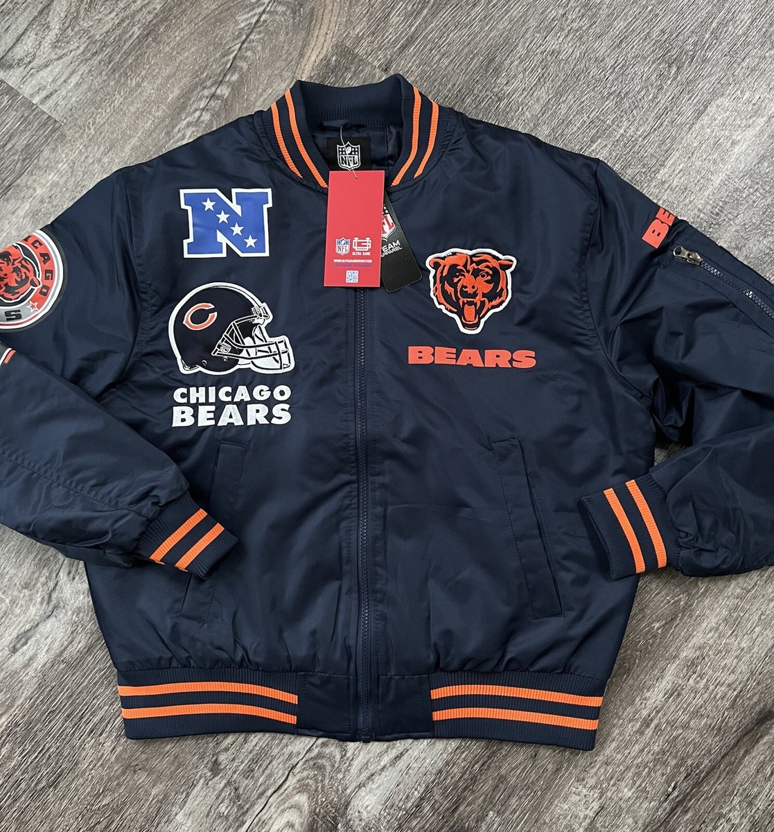 NFL CHICAGO BEARS スタジャン SEARS BOYS NFL Chicago Bears Bomber Varsity Jacket Letterman Navy Blue