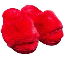 INC International Concepts Faux Fur Slides Fluffy Open Toe Slippers Red 6M