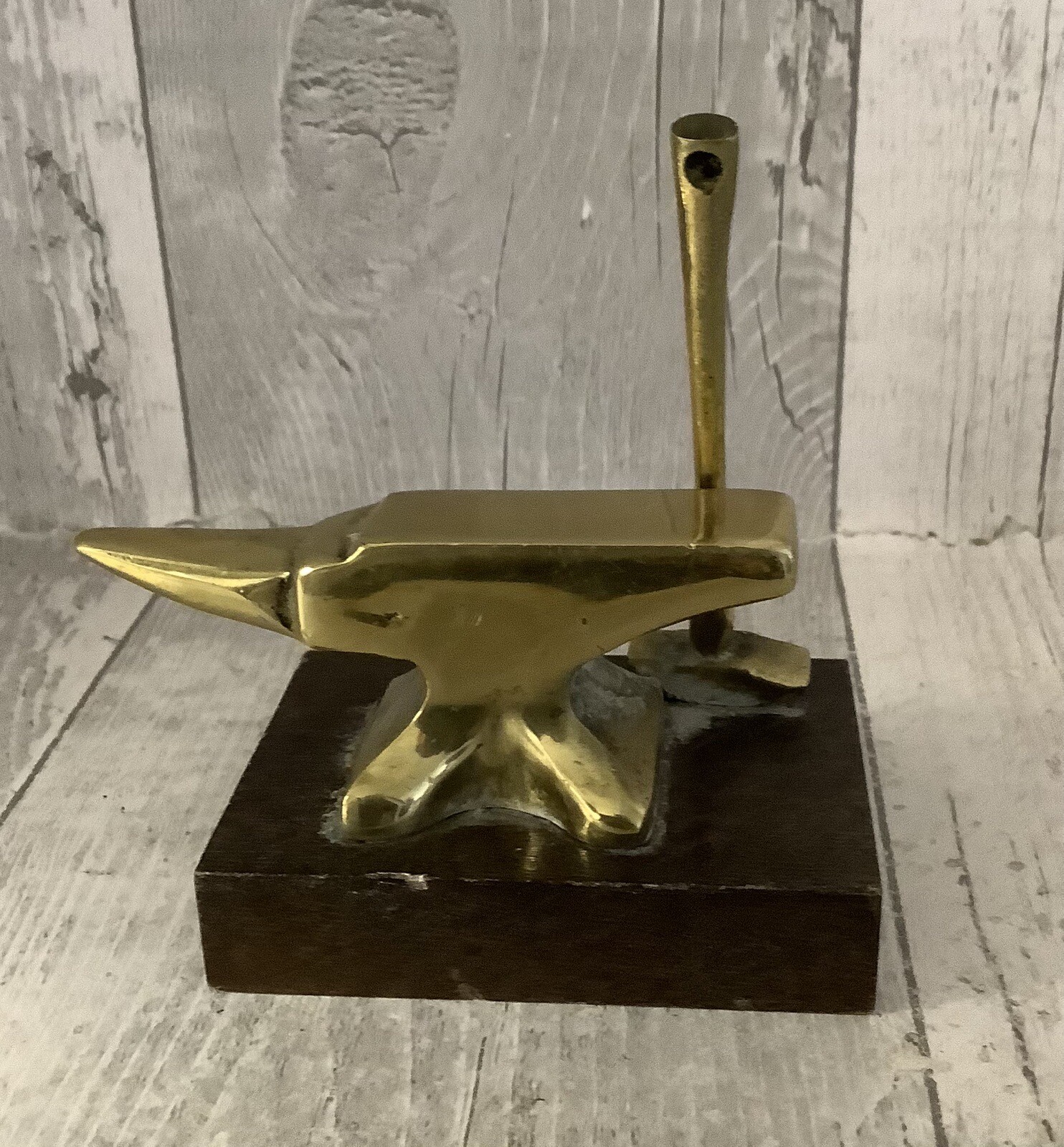 Vintage Miniature Brass Anvil & Hammer Ornament Mounted on Wood eBay