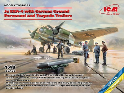 Ju 88A-4 with German Ground Personnel and Torpedo Trailers  1/48 ICM 48229