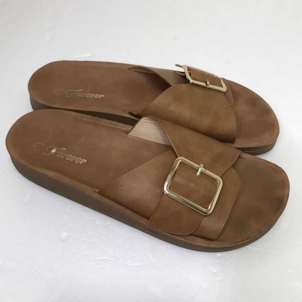 Forever women's tan brown buckle vegan leather Luis 15 sandals Size 7.5 - Image 3 of 4