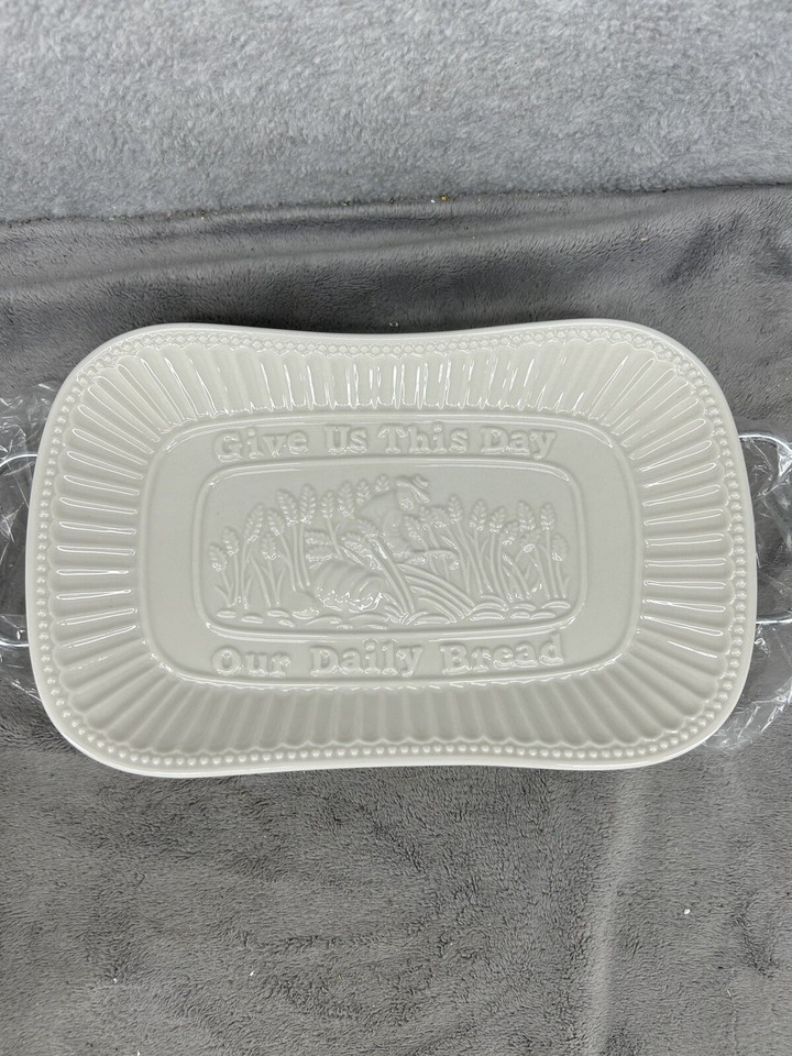 Godinger Porcelain Bread Platter Silver Finish Rack GIVE US THIS DAY 11 ...
