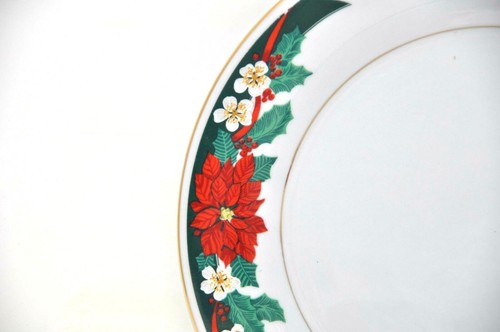 Set 4 Tienshan China Deck The Halls Christmas CUPS & SAUCERS Holly Poinsetta - Picture 5 of 5