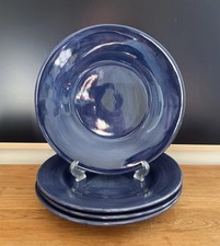 Pottery Barn Sausalito (4) Dinner Plates 12” Hand Painted Sapphire Blue Mexico