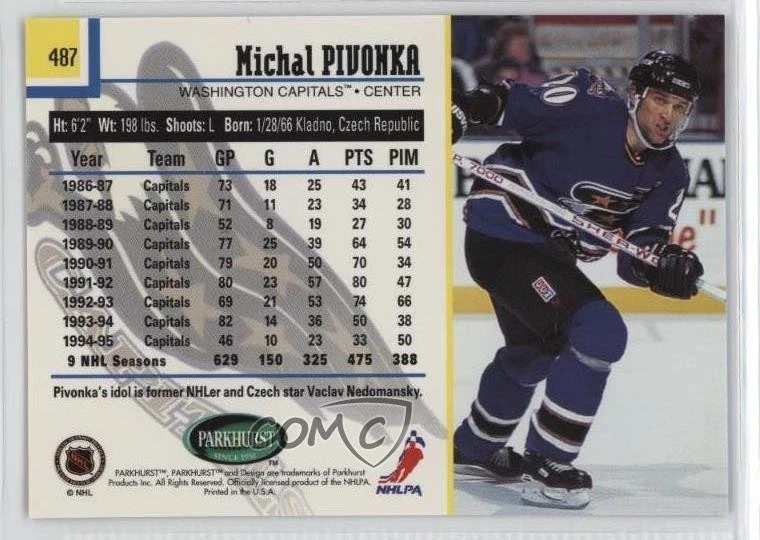 1995-96 Parkhurst International Emerald Ice Michal Pivonka #487 - Image 2 of 2