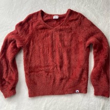 Abercrombie Kids Sweater size 13/14 Rust Orange Fuzzy Eyelash Knit V-Neck Fall