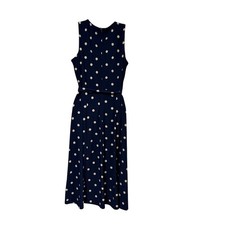 Anne Klein Navy Blue Cream Polka Dot Sleeveless A-Line Midi Dress Size 4