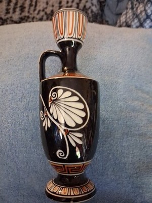 Greek Oil Decanter Vessel King Eageas Soothsayer Themis Terracotta Vintage