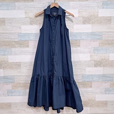 Maeve Paola Flounced Midi Shirt Dress Black Cotton Anthropologie Womens XS