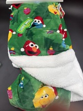 Sesame Street Christmas Green Sherpa Throw Blanket Elmo Cookie Monster Big Bird