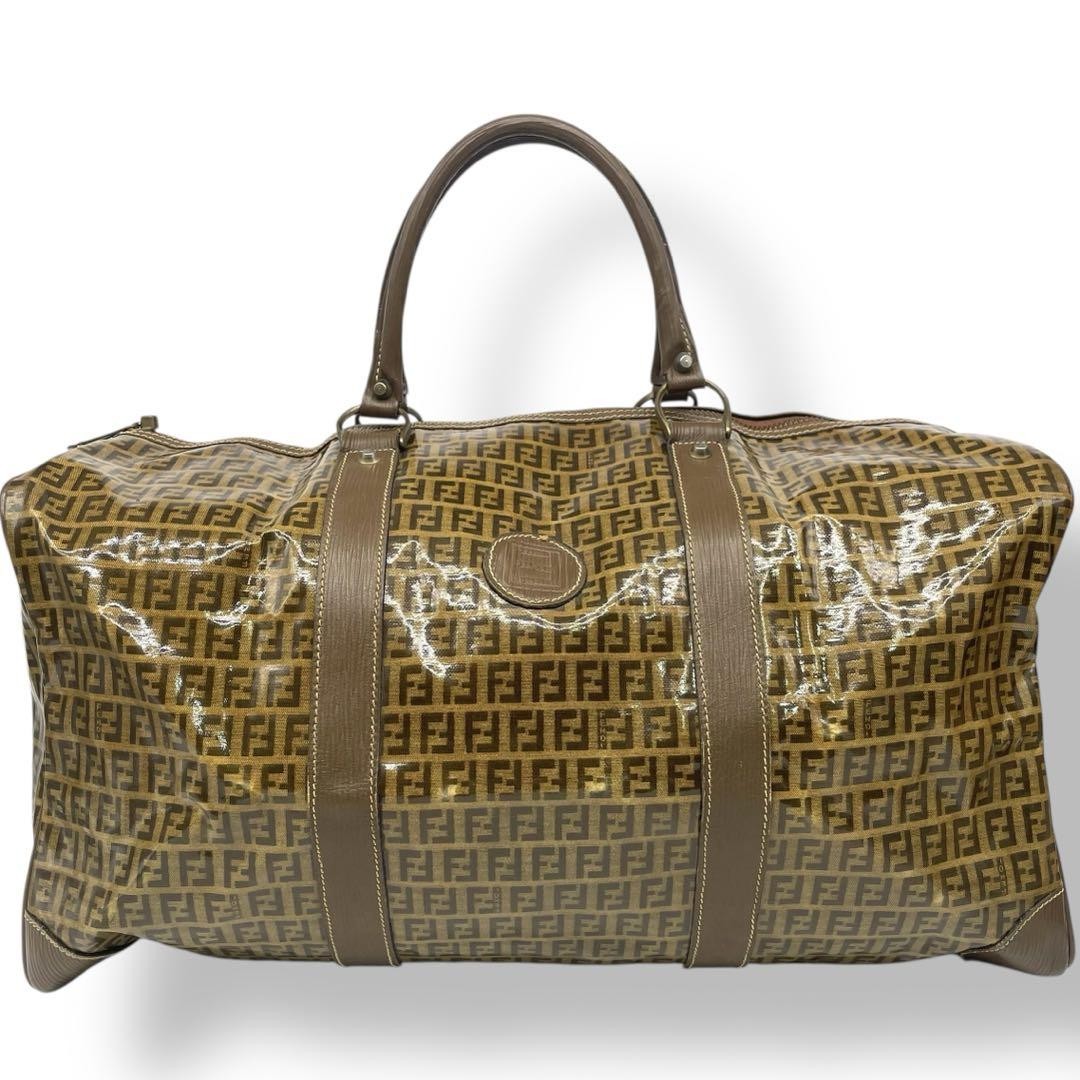 Fendi Zucca FF Boston Bag Large Travel Tote with Enamel Hardware Authentic