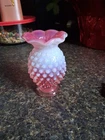 Vintage Fenton Cranberry Opalescent Hobnail Rim Bud Vase 4" USA