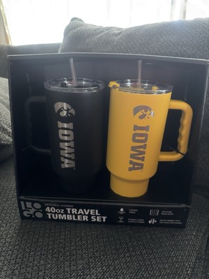 IOWA Logo Brands Officially Licensed 40oz Travel Tumbler Set Black Yellow 2-PCS