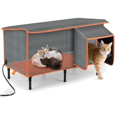 Heated Cat House for Outside in Winter, Weatherproof Outdoor Cat House with C...