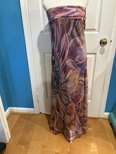 Mango MNG limited edition silk strapless floral dress 8 M mauve purple