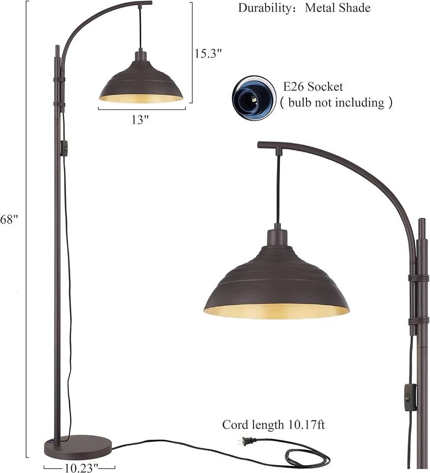 Промышленная напольная лампа деревенская дуга состаренная бронза высота 68 дюймов для домашнего декора - Изображение 4 из 4