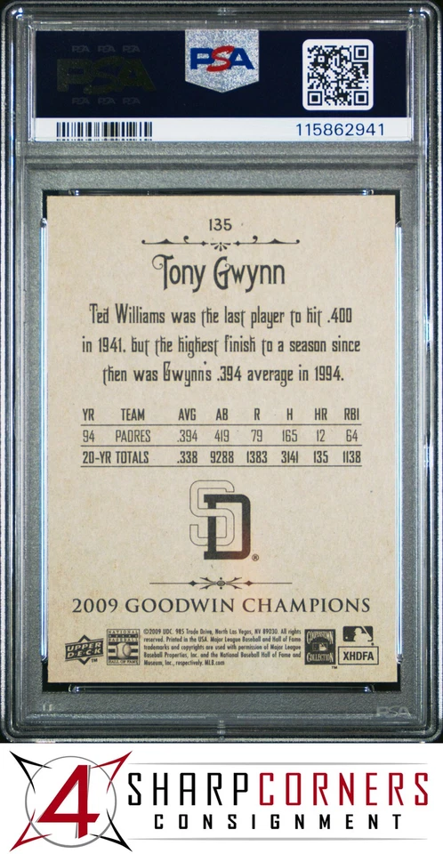 2009 GOODWIN CHAMPIONS #135 TONY GWYNN HOF PSA 10 - Image 2 of 3
