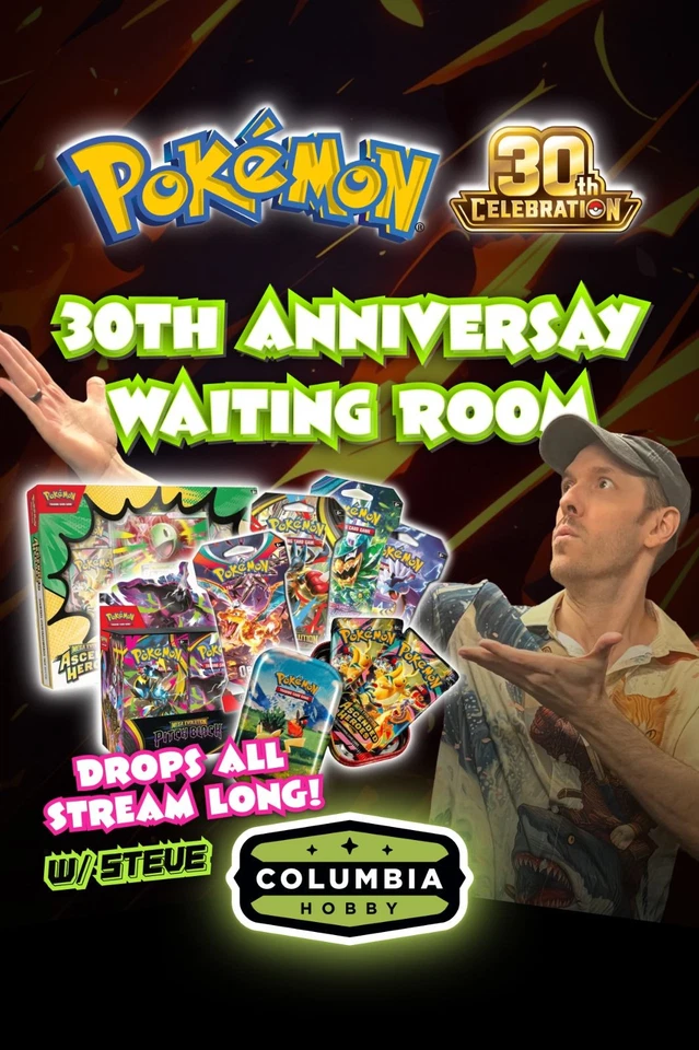 👊$1 Start Pokemon, 30th Anniversary Waiting Room w/Neon 👊