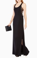 NEW BCBGMAXAZRIA BLACK GEORGINA FRINGE GOWN LMQ68J79/L489A SIZE XS