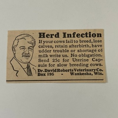 Dr David Roberts Veterinary Co Herd Infection Waukesha WI 1934 Clipping SAH6-S63