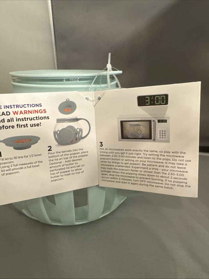Nuevo popper palomitas de maíz Evolution Micro-Pop para uso en microondas 3 cuartos de galón. Aqua tamaño familiar Foto 3 de 4