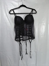 Seven Til Midnight Sheer Bustier Top with Garter Straps 1X/2X Black Bows