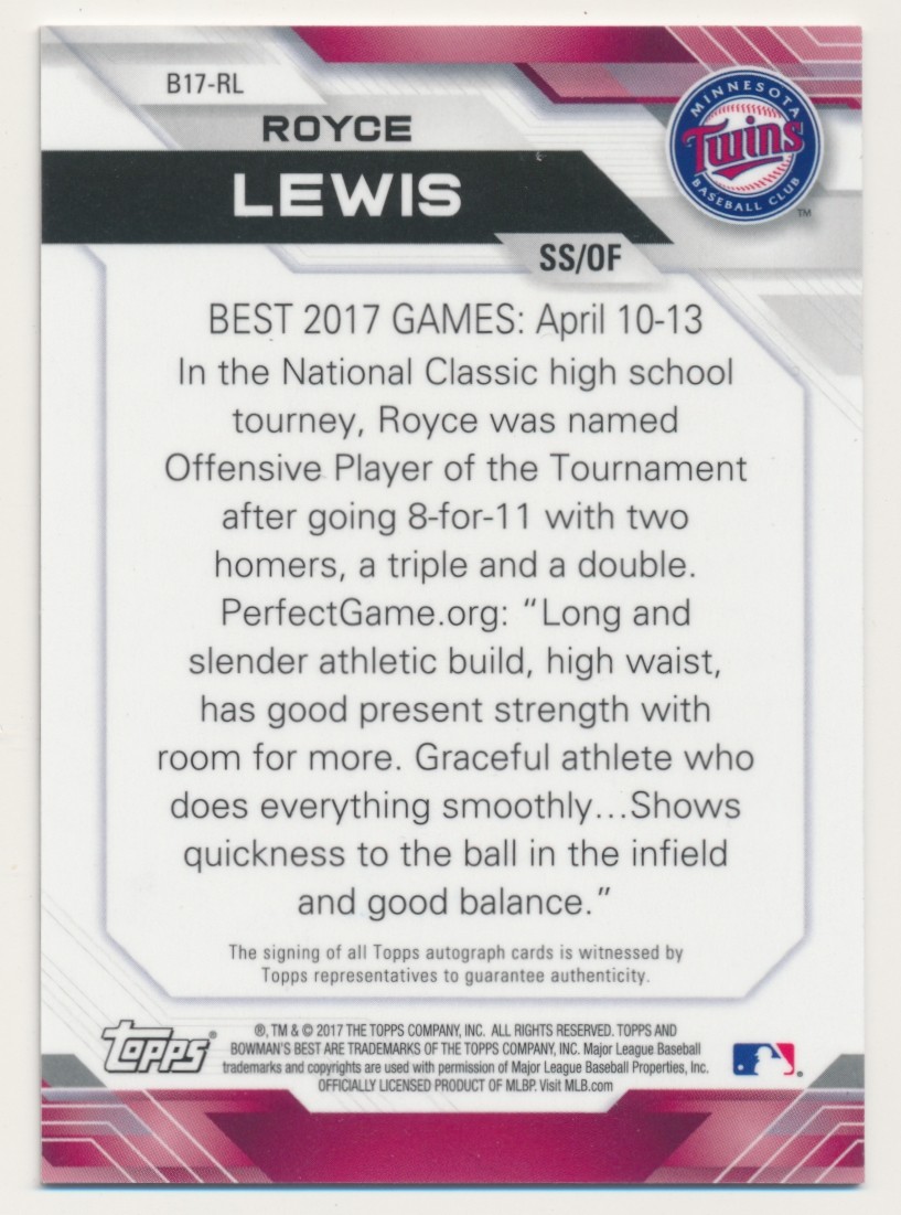 2017 Bowman's Best Best of '17 Autographs #B17RL Royce Lewis