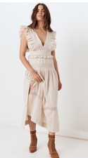 NWT Spell & The Gypsy Collective Lola Frill Maxi Dress Biscuit Size M Metallic