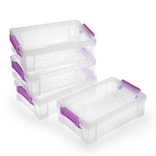 BTSKY 4 Pack Extra Large Plastic Pencil Box Stackable Translucent Purple