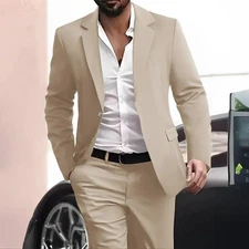 2 Pieces Men's Suits Beige Men Slim Fit Single Breasted Suit Wedding Prom Party