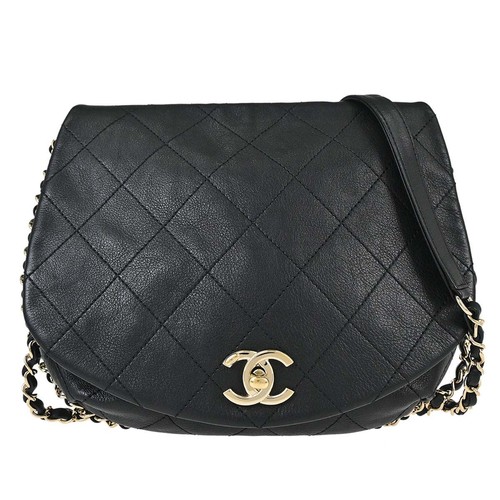Chanel Black Calfskin Chain Around Saddle Flap Shoulder Bag 188192