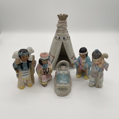 Christmas Around the World Indian NATIVE AMERICAN NATIVITY 6 pc set House Lloyd