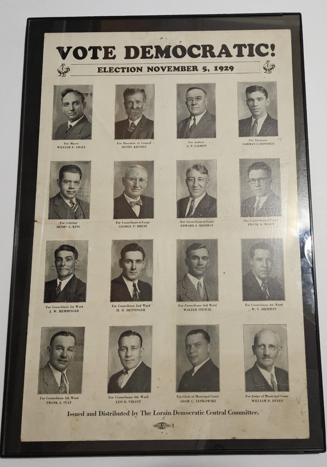 1929 Democratic Political Poster Lorain Ohio Vote Democrat 