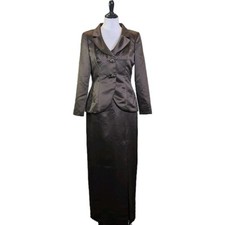 NEW BOB MACKIE Brown Beaded Satin Evening Gown Dress w/ Jacket Size 10