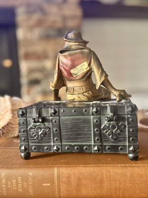 Antique J.B. Hirsch Pirate Sitting Treasure Chest Trinket Box