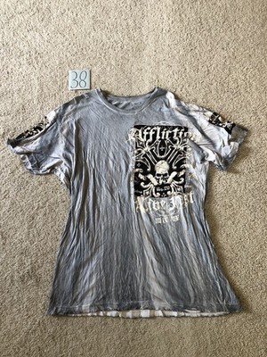 Vintage Affliction Skull Gray T-Shirt Men s Size 3XL Patch Work Graphic Street