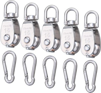 5 Pcs M15 Single Pulley Block, 304 Stainless Steel Lifting Crane Pulley, Wire