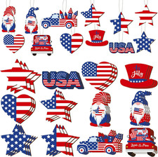 36 Pcs 4Th of July Ornaments for Tree Wooden Patriotic Ornaments Memorial Day Re