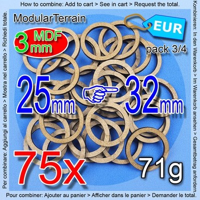 75x 3mm MDF Adapter 25mm To 32mm Round Base Warhammer 40K Age Of Sigmar AOS