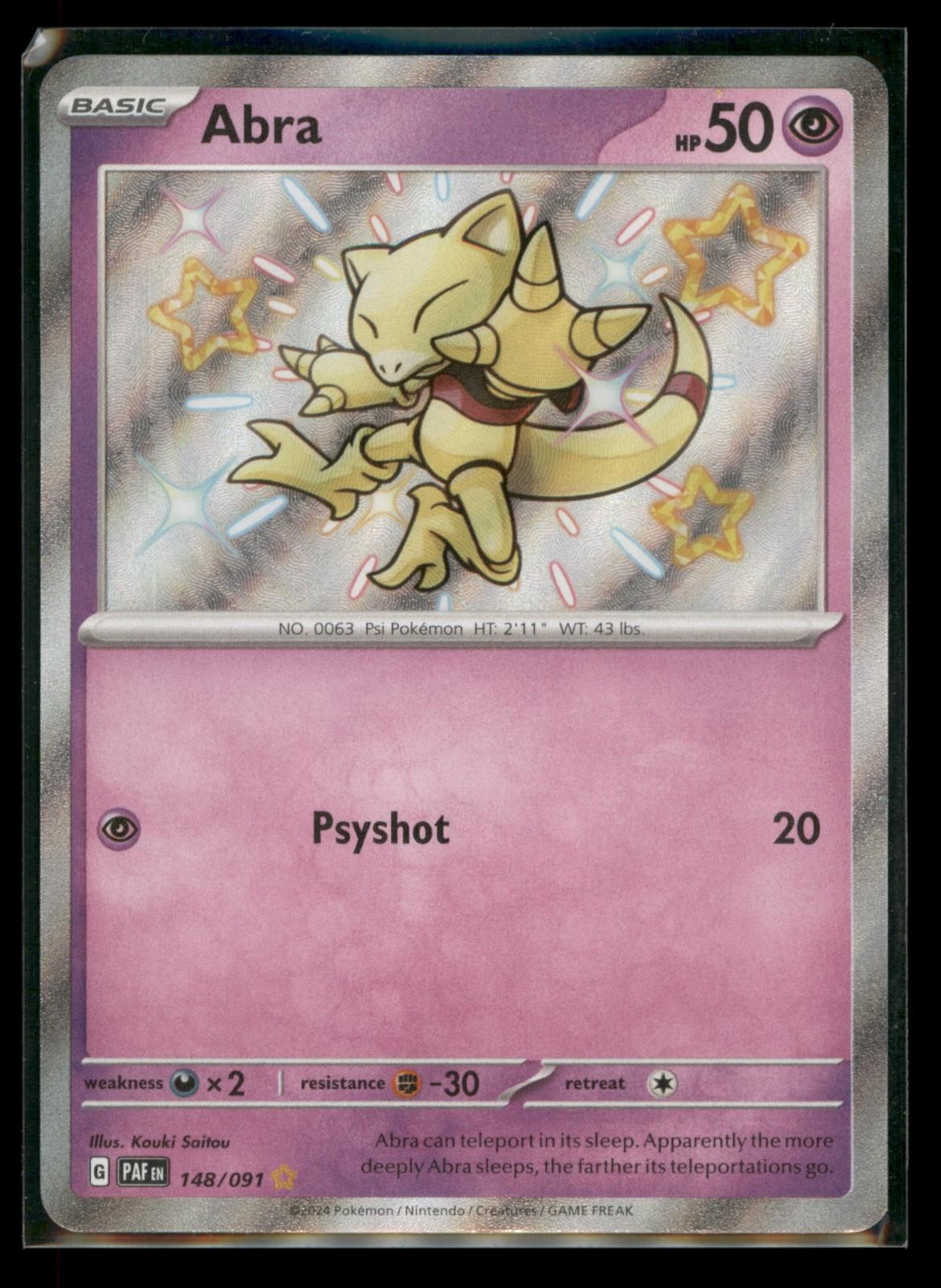 Abra 148/091 Shiny Rare Paldean Fates Pokemon Holo Near Mint