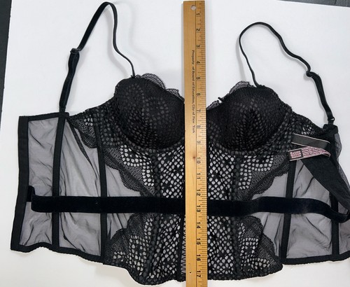 Victoria’s Secret Korsett-BH-Top schwarz Ösen Spitze 34C Träger Samt Gürtel gepolstert - Bild 6 von 6