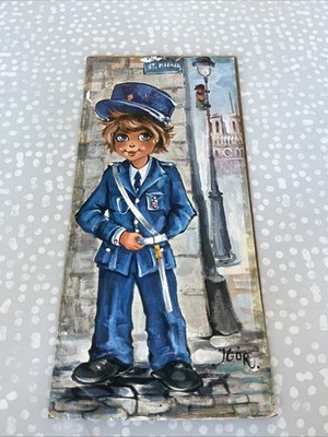 Vintage großäugige Kinder Druck Igor Kind als Polizist gebraucht 18 x 39 cm ca.