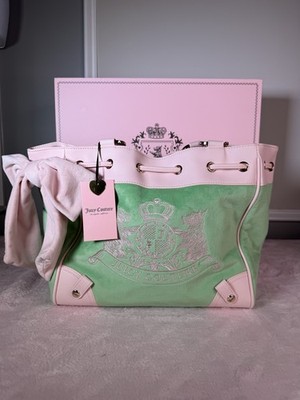 Juicy Couture Green Velour Shoulder Bag Y2K 2000s Womens Purse Handbag New