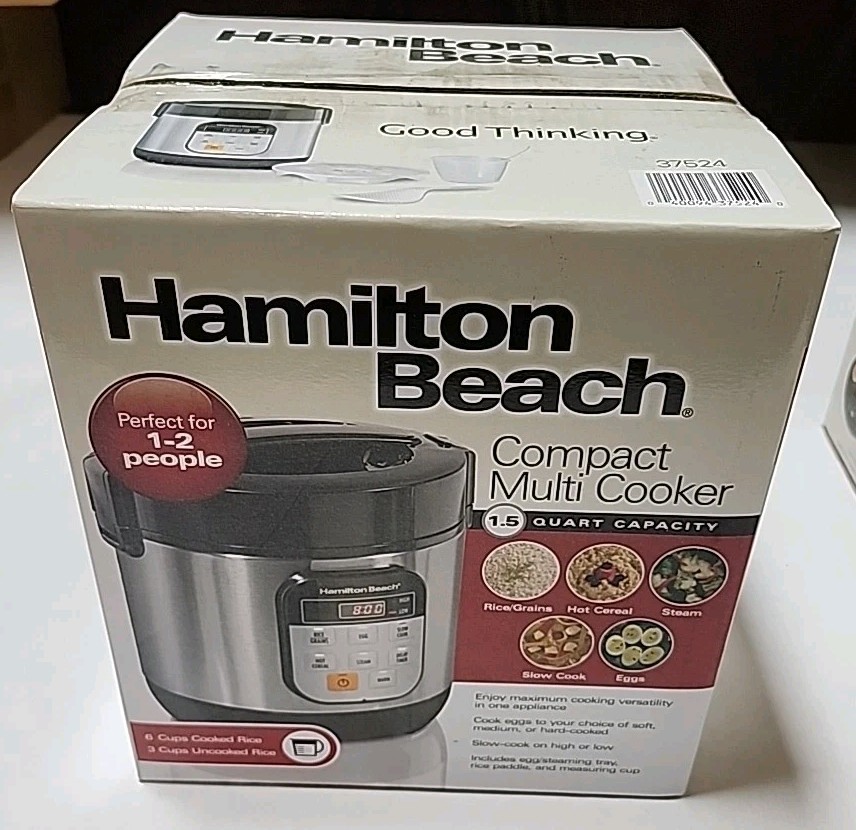 Hamilton Beach 37524 S/S Black Compact Quart Multi-Cooker NEW SEALED