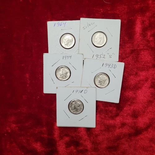 Lot (5) 3 Mercury And 2 Dimes Silver ~ UNC+ MS++ BU ~ 90% Silver .RARE